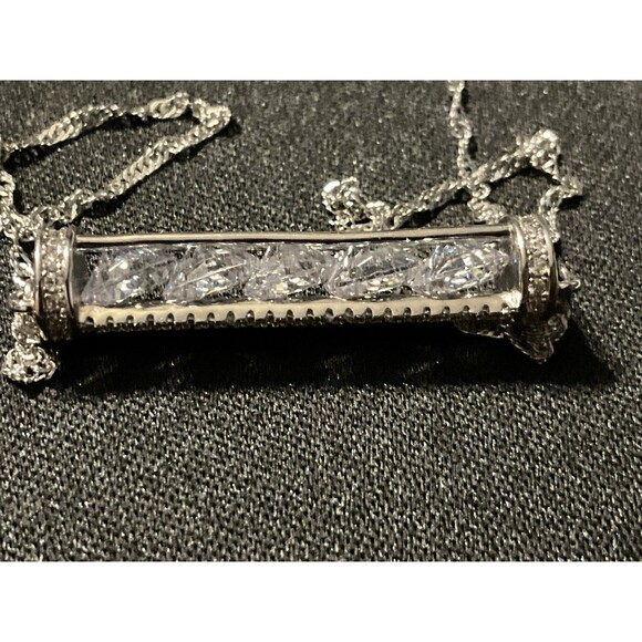 925 Floating Crystal Bar Necklace 16in - Picture 1 of 5